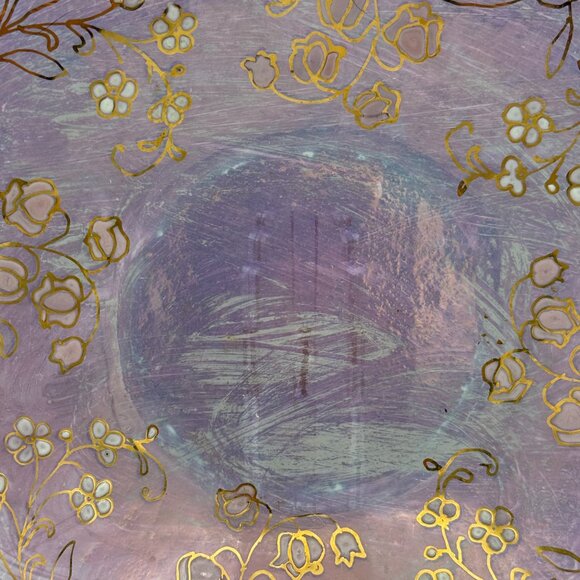 Florescent Purple Ruffled Hand Painted Gold Trim Decor Plate Vtg - Picture 3 of 4